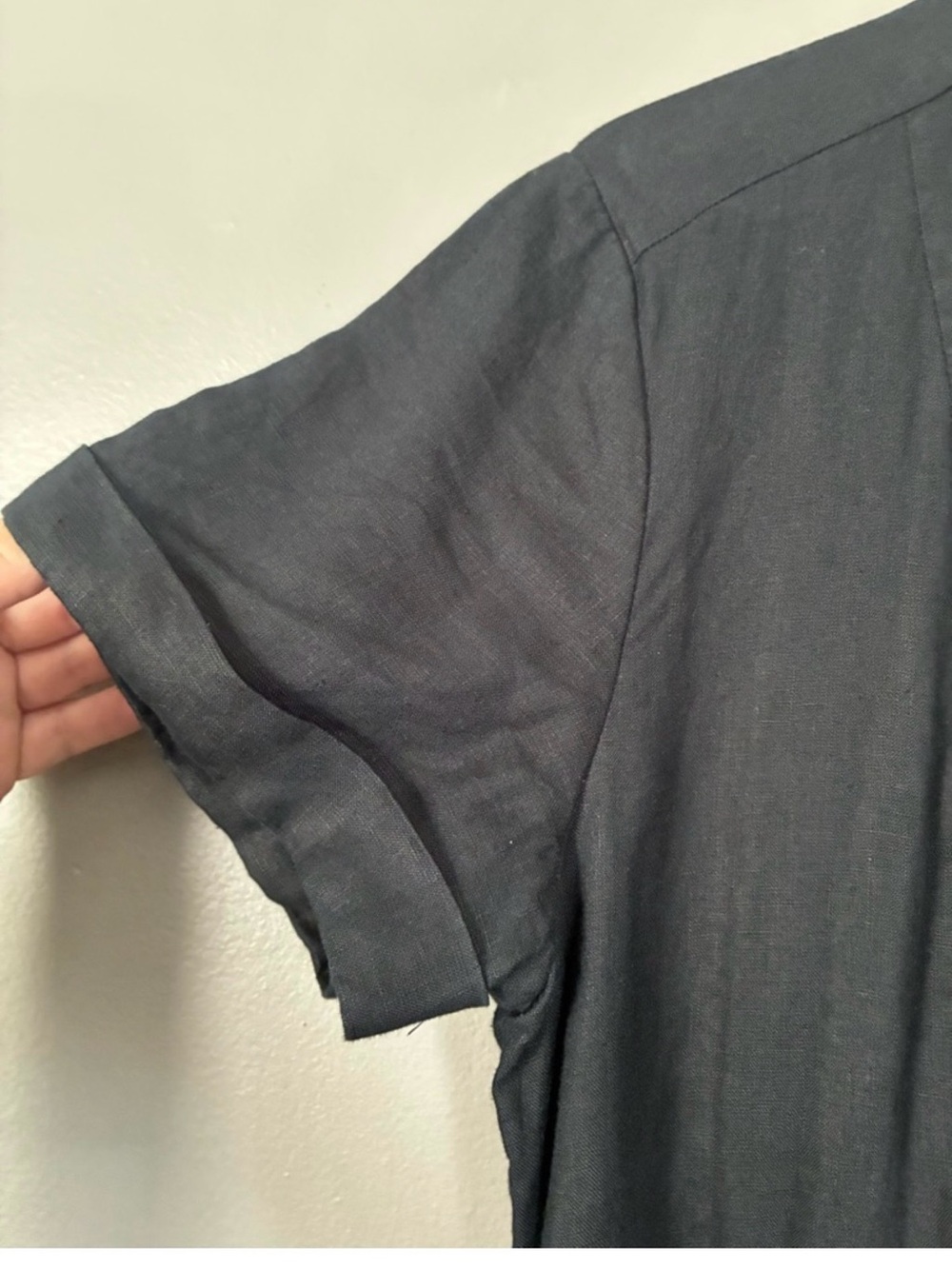 Hill House Laura Dress | Black Linen Short Sleeve Button down Shirt Dress A-line - Picture 4 of 4